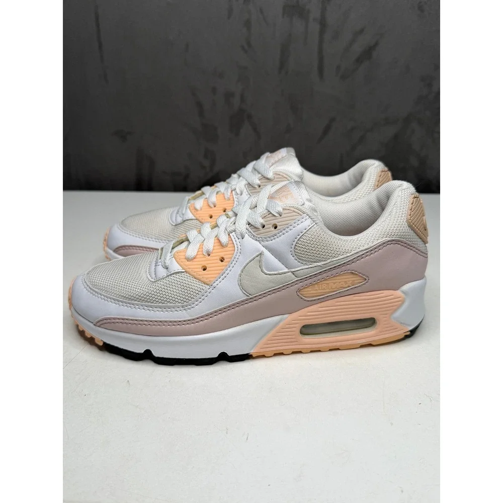 Nike Women’s Air Max 90 Sneakers in White and Peach - Picture 2 of 9